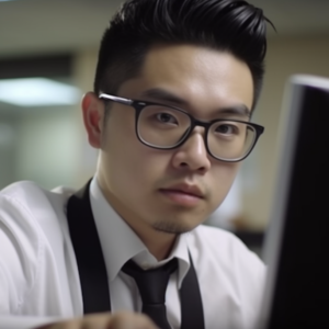 Lovepik Com 361301066 Stylish Asian Male With Glasses And Shirt Working On A Computer In Professional Setting